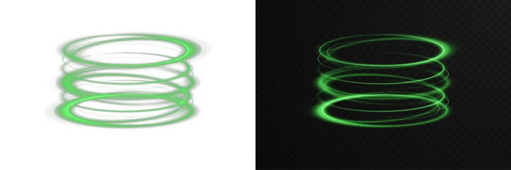Light trail curve draws a luminous green motion ring. Glowing circle spins with soft radiant stardust texture. Speed line twirl reflects glowing fire and energy. Light ring dances like heatwave
