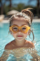 Joyful Young Girl Splashing in Clear Blue Water, Summer Fun, Playful Lifestyle Photography