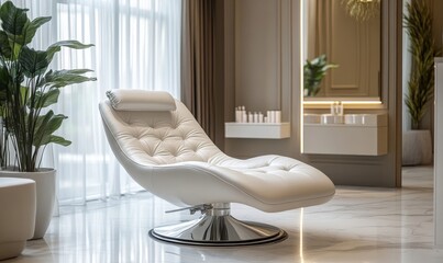 cosy contemporary luxury interior design of a relaxing lounge or beauty salon chair as modern home or hair dresser mockup wide banners - Generative AI