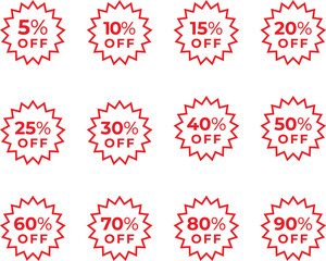 Starburst sale sticker set - collection of special offer sale oval and round shaped sunburst labels and badges. Promo stickers with star edges.