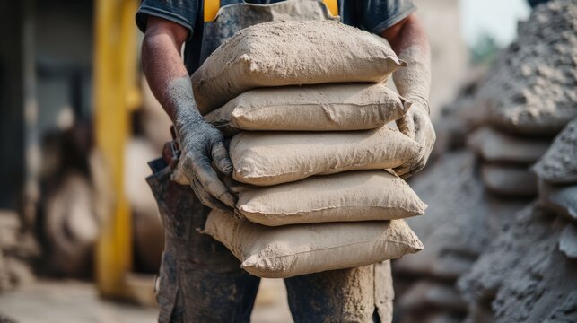 Construction laborer moving construction materials on site. Featuring physical labor and teamwork