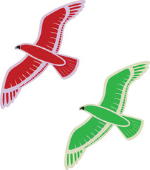 Minimalist two variant colorful flying bird vector art with outstretched wings, stylized line art for tattoos, logos, or nature-inspired designs, perfect for vector graphics, prints, or digital art.