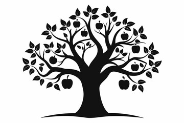 apple tree silhouette line art vector illustration