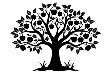 apple tree silhouette line art vector illustration