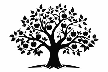 Fototapeta premium apple tree silhouette line art vector illustration