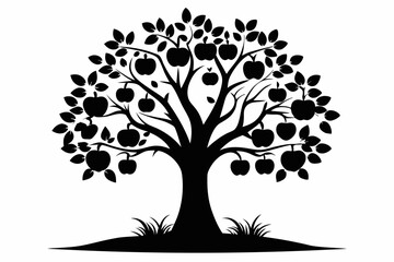 apple tree silhouette line art vector illustration