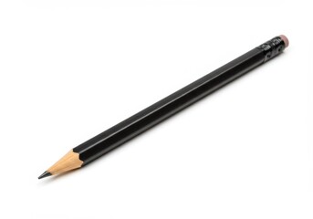 A single black pencil with eraser on a white background angled to the right in a studio shot