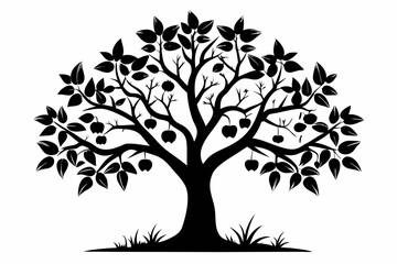 apricot tree silhouette line art vector illustration