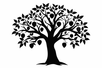 Obraz premium apricot tree silhouette line art vector illustration