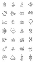 Meditation and Spirituality Line Icons Set for Wellness Blogs, Yoga Websites, Alternative Medicine Apps, Mindfulness Social Media Posts and Holistic Health Materials