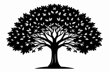 ash tree silhouette line art vector illustration