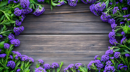 Purple Flowers Frame Rustic Wood