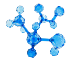 Translucent Blue Molecule Model: 3D Rendered Abstract Science Design, PNG
