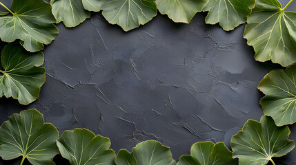 Green Leaves Frame Dark Texture Background