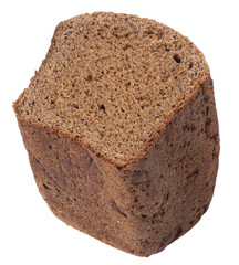 Isolated half of brown artisan bread on white background, side view