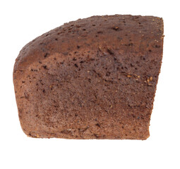 Isolated half of brown artisan bread on white background, side view
