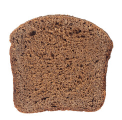 Isolated slice of brown artisan bread on white background, side view