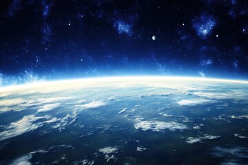 Earth viewed from space with stunning blue atmosphere and cloud formations