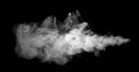 Close-up photo set of abstract white smoke or vapor floating on black background. Fog and clouds...