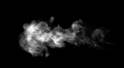 Close-up photo set of abstract white smoke or vapor floating on black background. Fog and clouds effect for design. Smog elements.	
