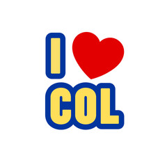 I love Colombia sobre fondo transparente. Palabra con color de la bandera de Colombia con corazón rojo inclinado. Ilustración vectorial - 1