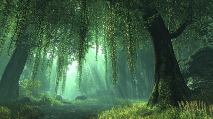 Tranquil Forest with Cascading Vines