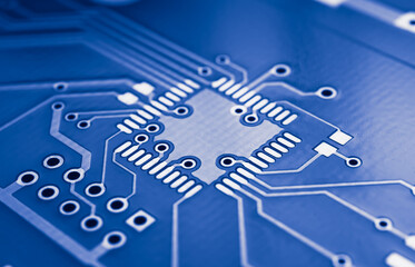 printed blue circuit board. layout of tracks