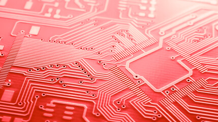 printed red orange circuit board. layout of tracks