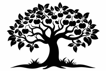 cashew tree silhouette line art vector illustration