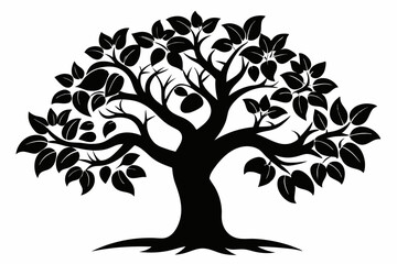 cashew tree silhouette line art vector illustration