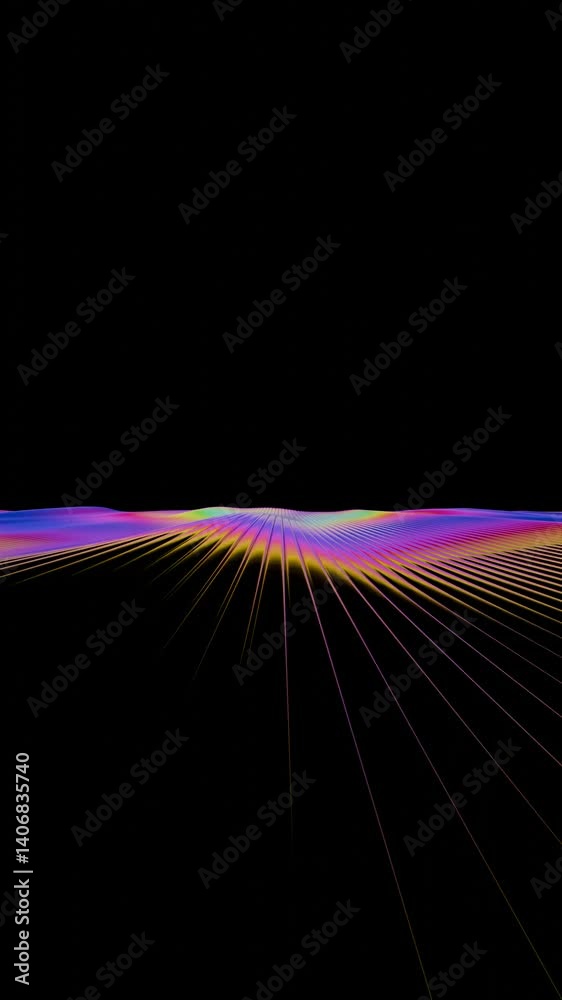 Aufkleber vibrant rainbow lines radiate across a dark background, forming a fluid wave-like surface with brigh