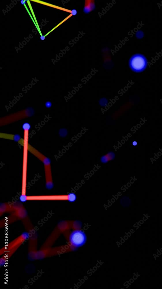 Aufkleber neon-colored dots, lines, and shapes floating across a black background, forming a vibrant, futurist