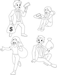 Cartoon Characters Making Money and Holding Cash Bags