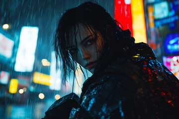 Modern cosmonaut wearing futuristic helmet with neon lighting in sci fi environment, science fiction concept, generative ai