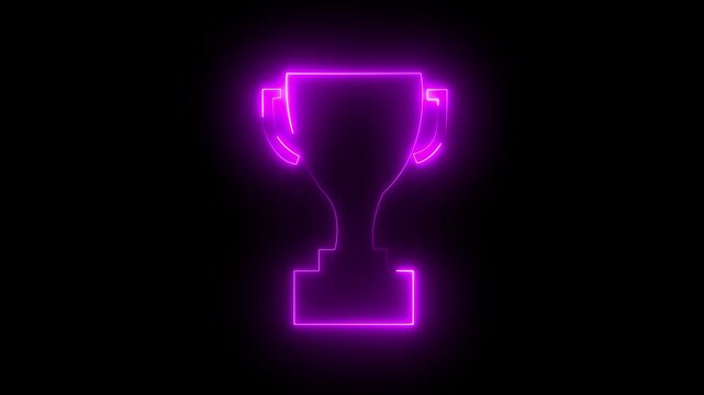 Neon champions Cup. Sports trophy, a prize to the winner   Icon with star and laurel wreath. Neon icon.