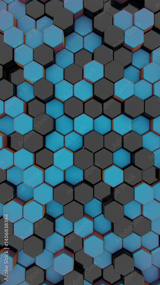 Aufkleber Black and blue hexagonal 3D blocks arranged in a honeycomb pattern, forming a modern, minimal design with repetitive geometry and a futuristic mosaic aesthetic.