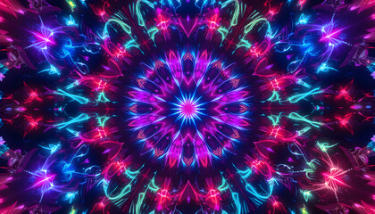 Glow Mandala Design with Intricate Patterns and Vibrant Neon Colors
