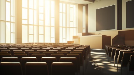Empty ceremonial hall with modern design and sunlight