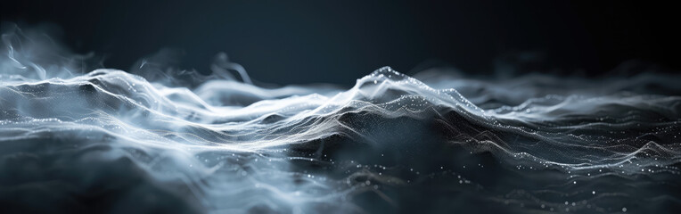 A digital rendering of a mountainous landscape shrouded in a thick fog, suggesting mystery and a sense of the unknown.