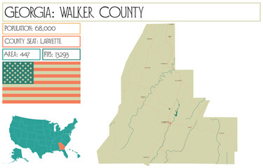 Large and detailed map of Walker County in Georgia USA.