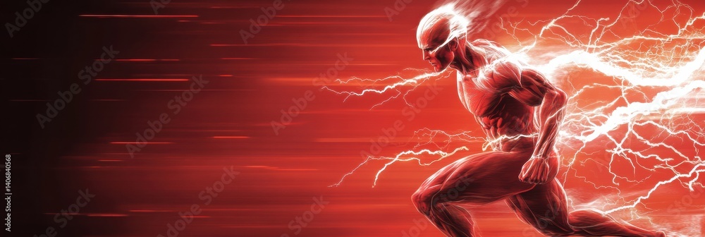 Leinwandbilder dynamic running figure with energy burst against a red background showcasing strength and movement