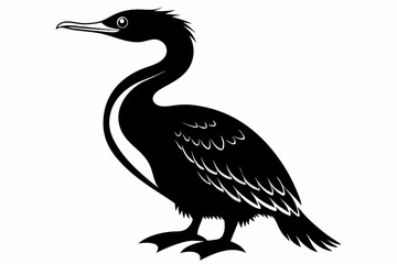 cormorant silhouette line art vector illustration