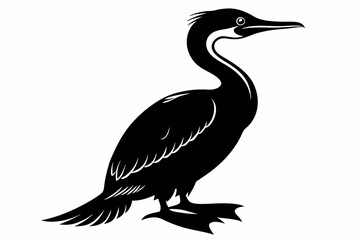 cormorant silhouette line art vector illustration