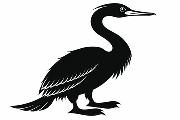 cormorant silhouette line art vector illustration