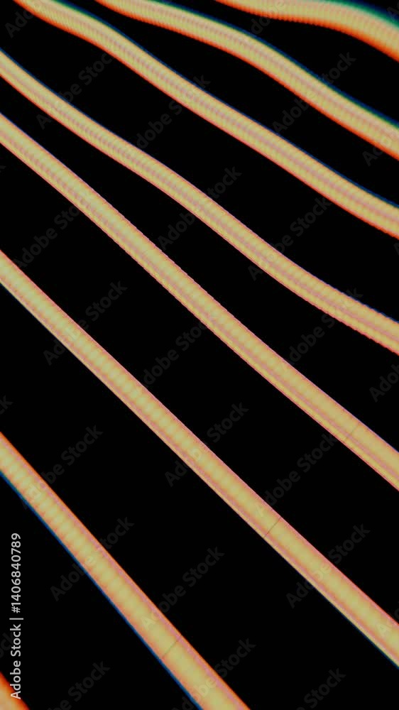 Leinwandbilder Strings of purple spheres form a flowing wave pattern on a black background, blending illusions and technology into a dynamic, futuristic design.