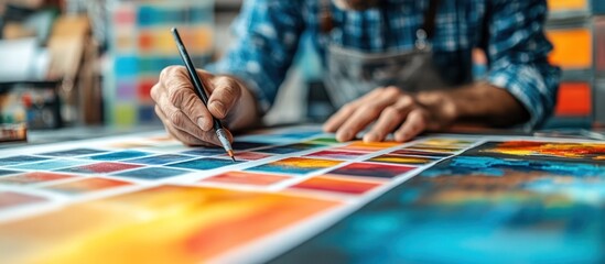 Obraz premium Artist paints color chart in studio