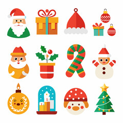 Christmas Holiday Vector Icons Collection in Bright Colors