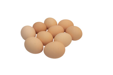 Light brown organic raw chicken eggs in package isolated on white background.