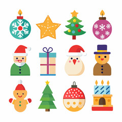 Christmas Holiday Vector Icons Collection in Bright Colors