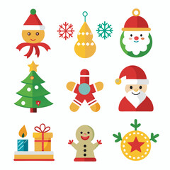 Christmas Holiday Vector Icons Collection in Bright Colors
